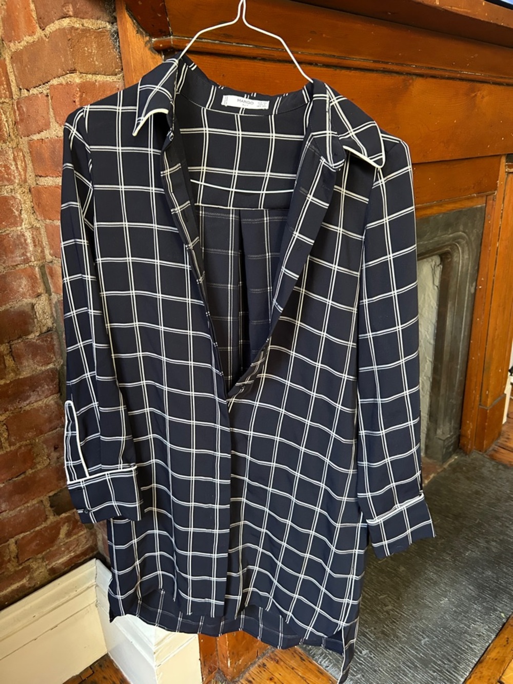 Mango Navy and White Checked Mini Dress